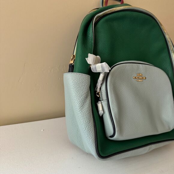Coach (C2797) Court Light Teal Multi Colorblock Medium Pebbled Leather Backpack - Picture 4 of 12